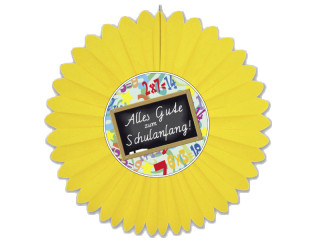 rosette pliante "rentrée des classes" jaune/coloré, Ø 60 cm, recto-verso