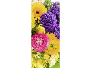 textile banner "flower heads mix", 75 x 180cm, colorful, tubular seam top+bottom