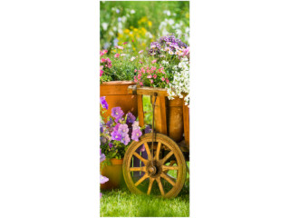 Textilbanner "Leiterwagen/Blumen", 75 x 180cm, braun/bunt, Schlauchnaht oben+unten