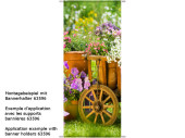 textile banner "ladder wagon/flowers", 75 x 180cm, brown/colored, tubular seam top+bottom