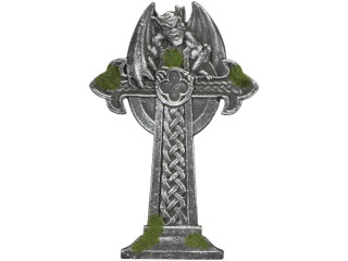 croix de pierre tombale avec mousse, gris/vert, 36 x 2,5 x h 55cm