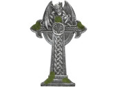 croix de pierre tombale avec mousse, gris/vert, 36 x 2,5...
