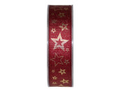 ribbon with contour stars, l 15m, w 25mm, red/gold