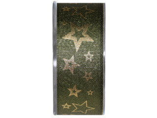 ribbon with contour stars, l 15m, w 40mm, green/gold