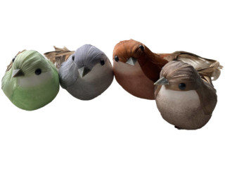 birds sitting, colorful, styrofoam/feathers, with clip, set of 4 pcs.