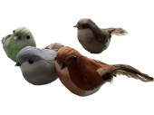 Vögel sitzend, bunt, Styro/Federn, mit Clip, 4er Set
