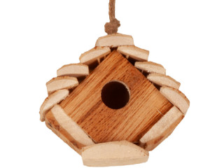 birdhouse "Forest", wood, brown, w 14 x h 13 x d 13cm, with hanging rope