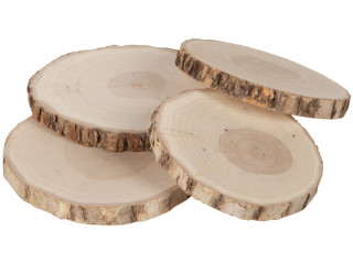 tranches darbre en bois, naturel, Ø 10 - 12 cm, épaisseur 10 mm, lot de 4 pcs.