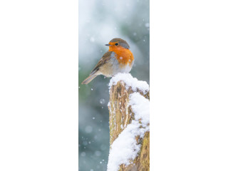 Textilbanner "Vogel im Winter", braun/blau/weiss, 75 x 180cm, Schlauchnaht oben+unten
