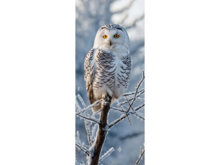 textile banner "snowy owl", brown/white, 75 x 180cm, tubular seam top+bottom