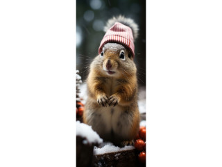 textile banner "squirrel with hat", brown, 75 x 180cm, tubular seam top+bottom