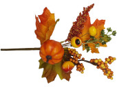 Herbstdeko-Pick mit Kürbis, Herbstblättern und Beeren, herbstbunt, B 13 x L 22cm