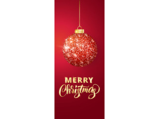 textile banner “glitter ball/Merry Christmas”, red, 75 x 180cm, tubular seam top+bottom