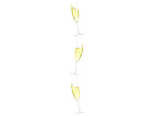 pendentif avec 3 flûtes à champagne 2D, or/blanc, carton, l 85cm