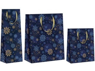 Geschenktasche "Eiskristalle", blau/gold, versch. Grössen