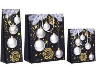 sac cadeau "boules/étoile", bleu/blanc/or mat, diff. tailles