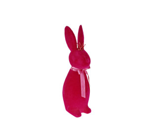 lapin avec couronne, floqué, rose vif, 10,5 x 9 x h 29cm