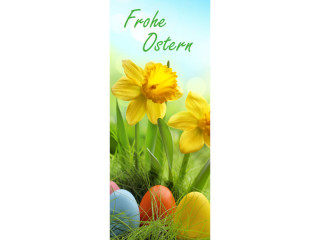 Textilbanner "Narzissen/Eier", grün/bunt, 75 x 180cm, Schlauchnaht oben+unten