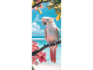 bannière textile "cacatoès/paradis", multicolore/bleu, 75 x 180cm, coutures tubulaires en haut+en bas
