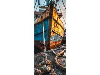 textile banner “ships bow”, natural/orange, 75 x 180cm, tubular seam top+bottom