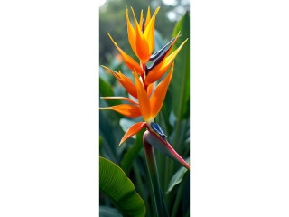 Textilbanner "Strelitzie-Blüte", grün/orange, 75 x 180cm, Schlauchnaht oben+unten