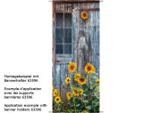 Textilbanner "Sonnenblumen/Tür", grün/gelb/grau, 75 x 180cm, Schlauchnaht oben+unten