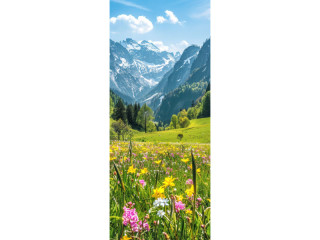 Textilbanner "Berglandschaft", grün/blau, 75 x 180cm, Schlauchnaht oben+unten