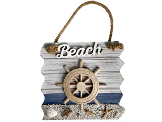 sign “steering wheel/beach”, wood, natural/blue, 22 x 36 x 3,5cm