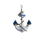 ancre "maritime", avec corde, bleu/blanc, bois,...