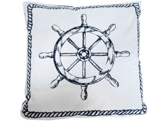 cushion nautical “steering wheel”, fabric, white/blue, 45 x 45cm