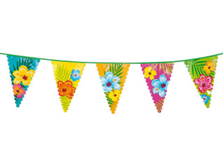 Wimpelkette "Hawaii" mit Hibiscus, 10-tlg. L 6m, Wimpel PE 30 x 45cm, beidseitig bedruckt