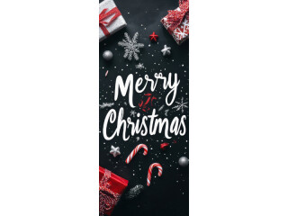 Textilbanner "Merry Christmas", schwarz/rot/weiss, 75 x 180cm, Schlauchnaht oben+unten