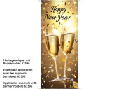 textile banner “Champagne glasses/New Year”, gold, 75 x 180 cm, tubular seam at top and bottom
