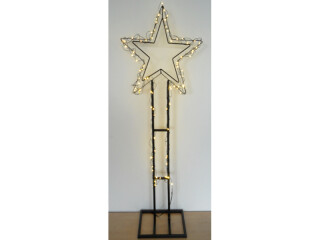 Sparset Metallständer Stern mit LED-Fadenlichterkette und Netzteil, schwarz/warmweiss, H 119cm, für Innen
