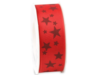 taffeta ribbon with stars, 40mm x 20m, red