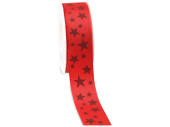 taffeta ribbon with stars, 40mm x 20m, red