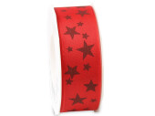 Taftband mit Sternen, 40mm x 20m, rot