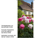Textilbanner "Pfingstrosen mit Haus", grün/pink/weiss, 75 x 180cm, Schlauchnaht oben+unten