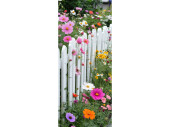 Textilbanner "Gartenzaun mit Blüten",...