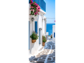 textile banner "alley to sea", white/blue, 75 x 180cm, tubular seam top and bottom