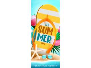 Textilbanner "Flipflop its Summer time", bunt, 75 x 180cm, Schlauchnaht oben+unten