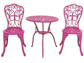 bistro set, pink, aluminum, 3 pieces, 2 chairs, 1 table