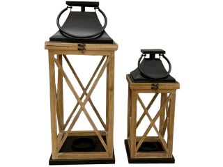 lot de 2 lanternes en bois, marron/noir