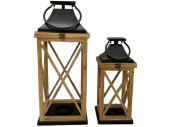 lot de 2 lanternes en bois, marron/noir