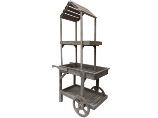 market cart tall, 3 tiers, wood, gray-washed, 90 x 50 x h 157cm