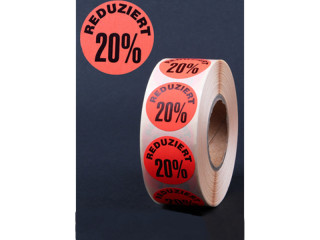 autocollant remise rond rouge/noir 20%