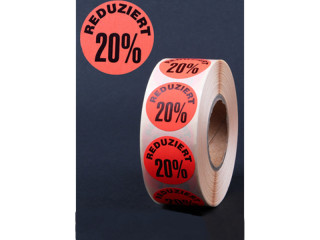 Rabatt-Etiketten rund rot/schwarz 20%