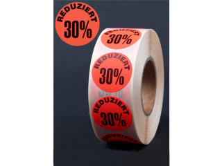 autocollant remise rond rouge/noir 30%