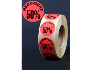 Rabatt-Etiketten rund rot/schwarz 50%