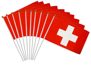drapeau "Suisse" avec bâton en PVC 10 pièces